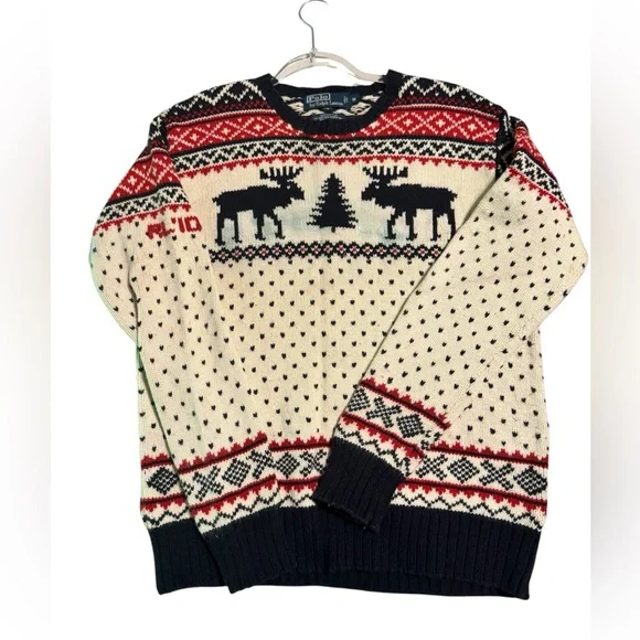Vintage Polo Ralph Lauren Winter Moose Pullover Sweater Cashmere Angora Men's M - Picture 2 of 16